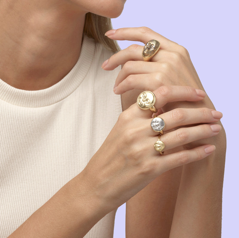 Gold and Sterling Silver Vulcana Ring with Diamond Eyes