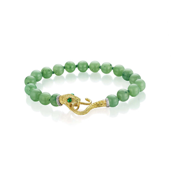 Anthony Lent Micro Pavé Gold Serpent Bracelet with Emerald Eyes