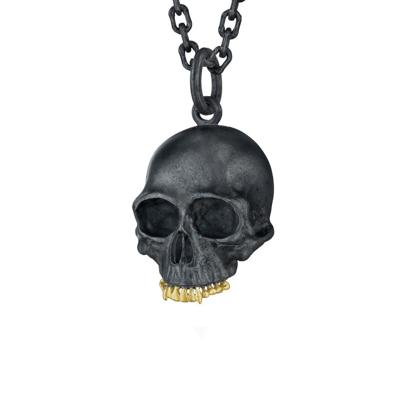 Handmade Silver Skull Necklace With Rose Gold Eyes, Douglas Hughes Design