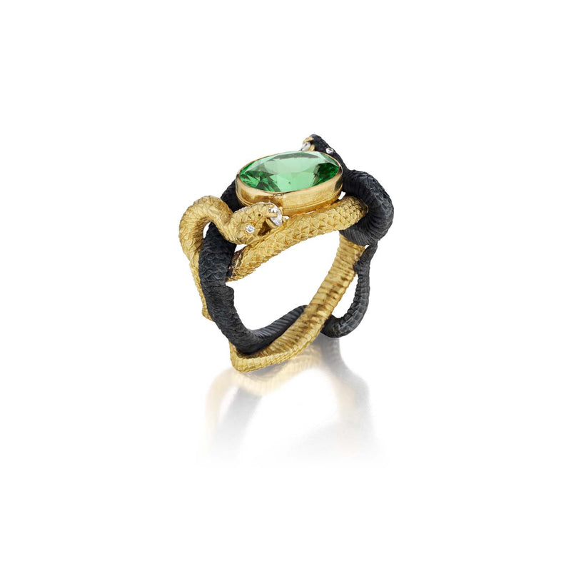 Anthony Lent Green Tourmaline Fighting Vipers Ring