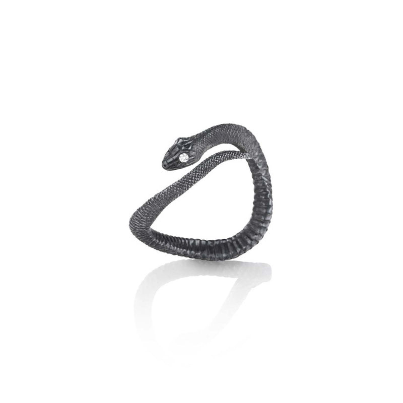 Anthony Lent Black Silver Stacking Serpent Ring