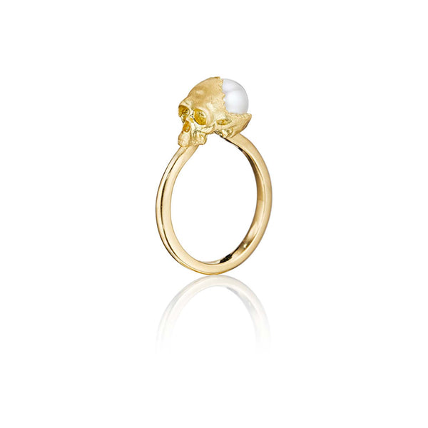 Anthony Lent Petite Open Skull Ring with White Pearl