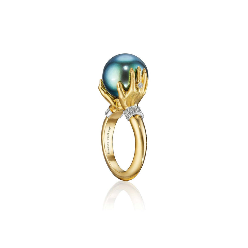 Anthony Lent Tahitian Pearl Adorned Hands Ring