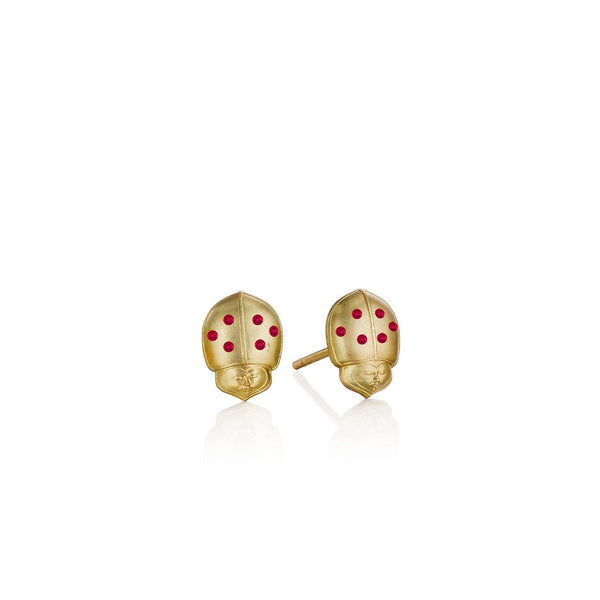Anthony Lent Tiny Ruby Winged Ladybug Stud Earrings