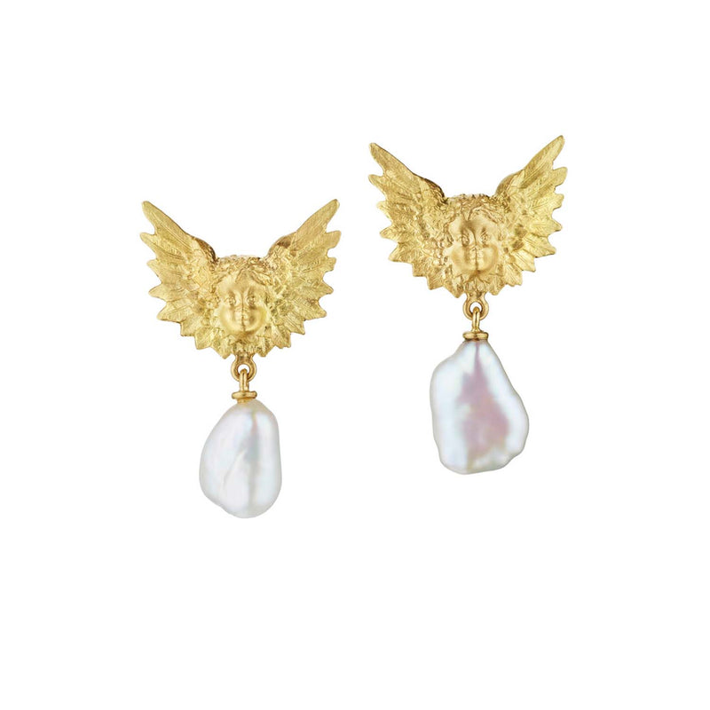 Anthony Lent Putti Stud Earrings with Keishi Pearl